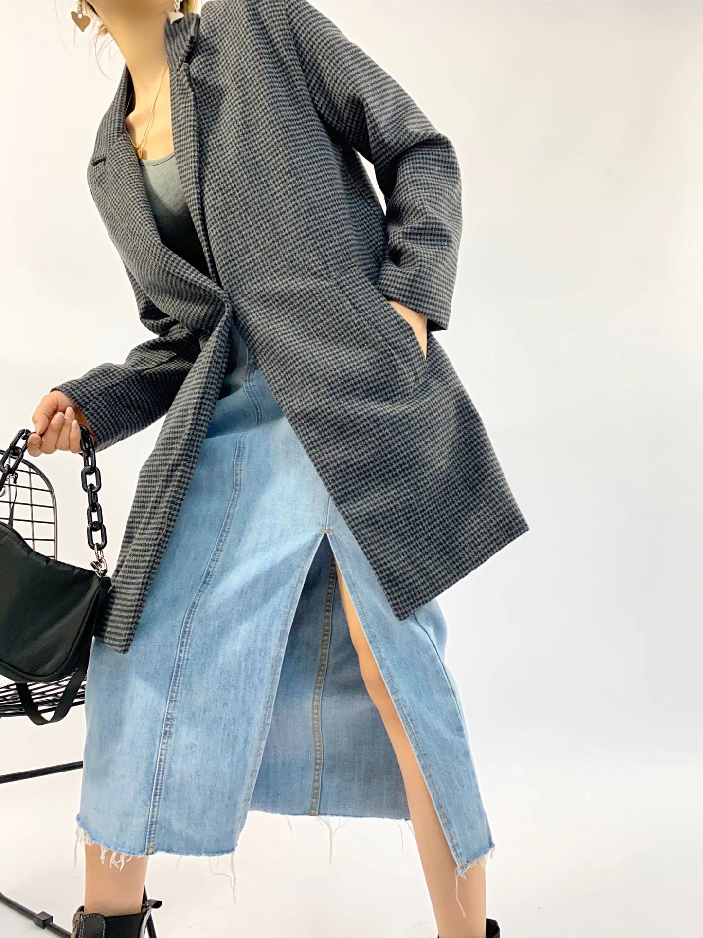 xakxx Stylish Notched Collar Plaid Suit Jackets For Women  Spring Single-Breasted Loose Female Blazer Chic Ladies Outwear