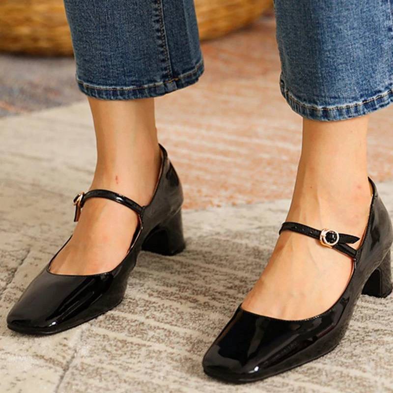 xakxx Fashion Women's Shoes Mary Jane Style Ladies Shoes Low Heel Shallow Mouth Round Toe Solid Color Women's Shoes Party Shoes