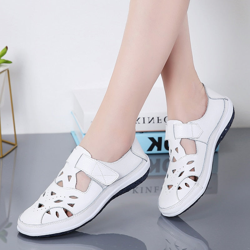 xakxx  Women Sandals Summer Ladies Girls Comfortable Ankle Hollow Round Toe Sandals Woman Soft Beach Sole Female Shoes Plus Size