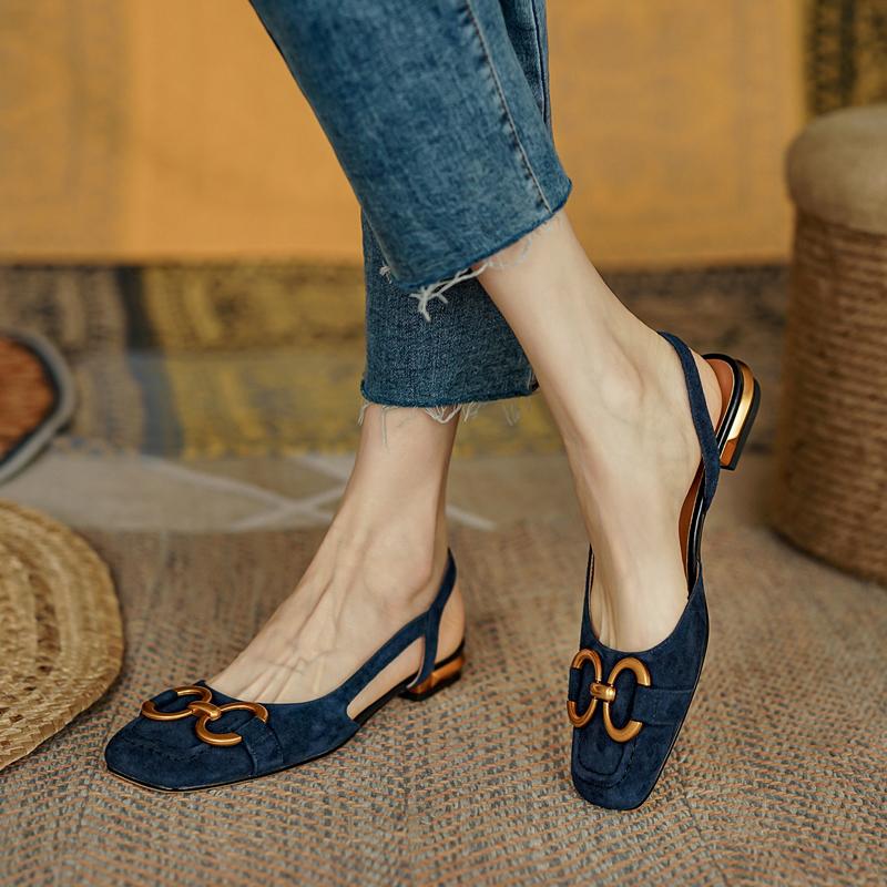 xakxx Women's Sandals Elegant Office Ladies Shoes And Sandals Women Casual Shoes Square Heel Sandals Slip On Woman Flats