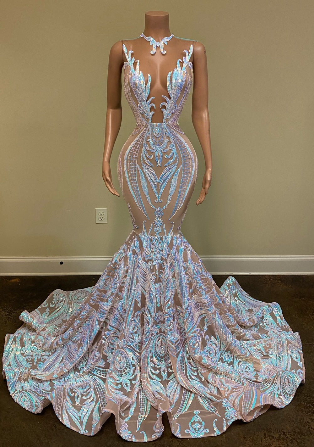 xakxx Graduation Gifts Long Sparkly Prom Dresses  Sheer O-neck Sleeveless Real Picture African Black Girls Mermaid Prom Gala Gowns
