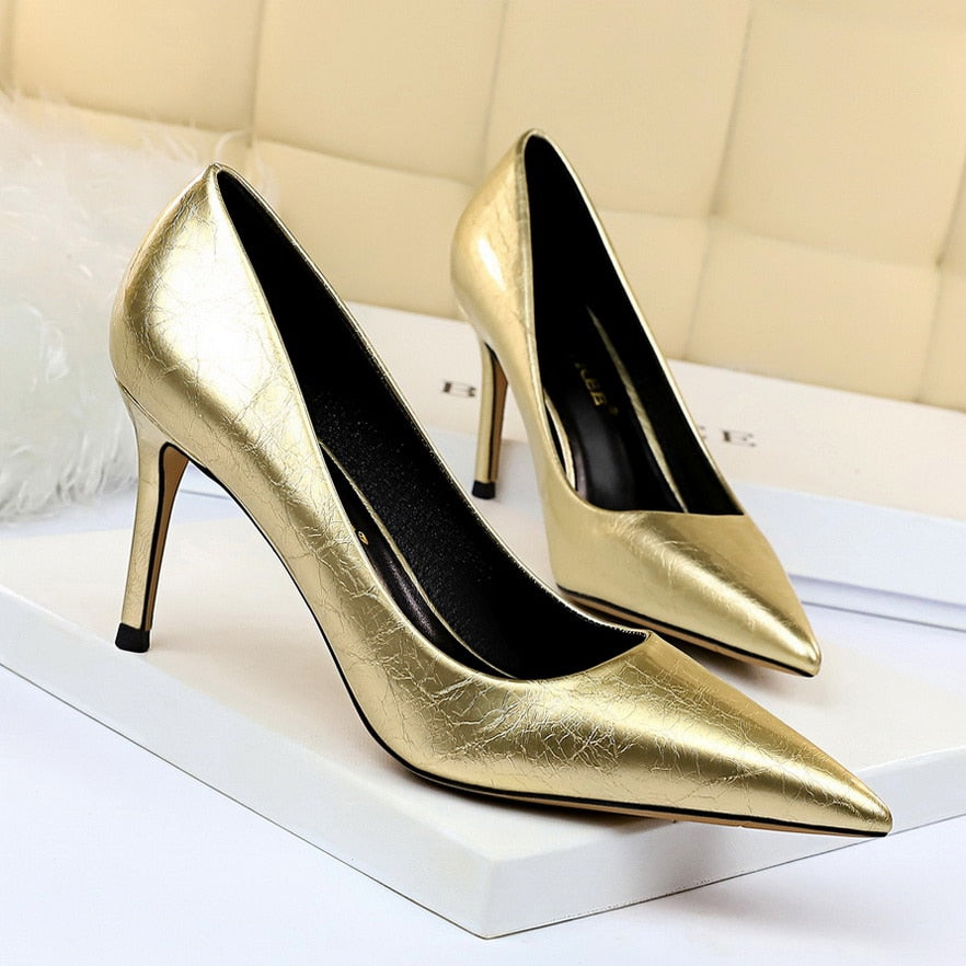 xakxx  Women 8Cm High Heels Pumps Plus Size 43 Pointed Toe Luxury Valentine Lady Shoes Low Heel Scarpins Yellow Green Blue Pumps