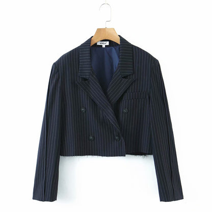 xakxx 2 Pieces Sets Women Fashion Office Stripe Cropped Blazers Jackets And High Wasit Mini Skirts Casual Chic Women Sets