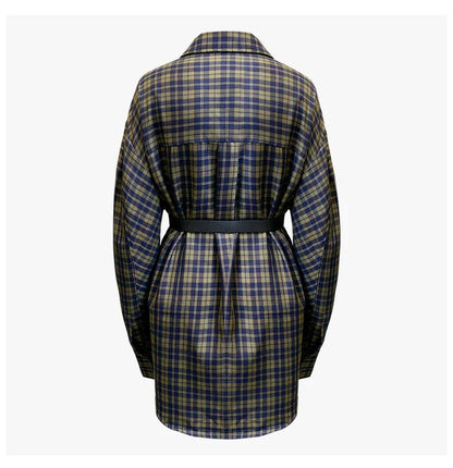 xakxx Women shirt blouse Vintage plaid shirts long women shirt Bandage Long Sleeve designer shirt women casual top plus size