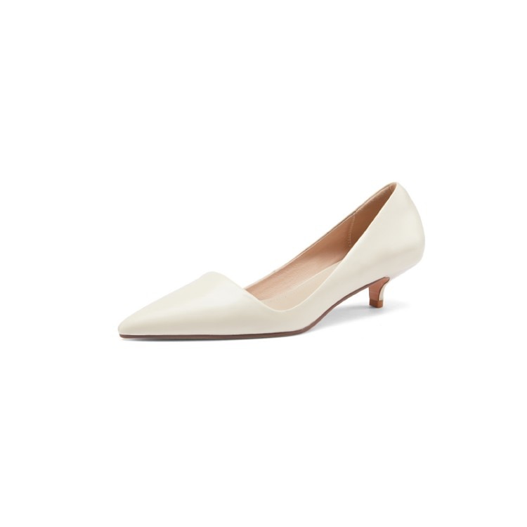 xakxx Fall Outfit Low Heel Shoes For Women Summer Leather Slip-On Office Dress Shoes Pointed Toe Female Wedding Bridal Shoes Ladies Pumps