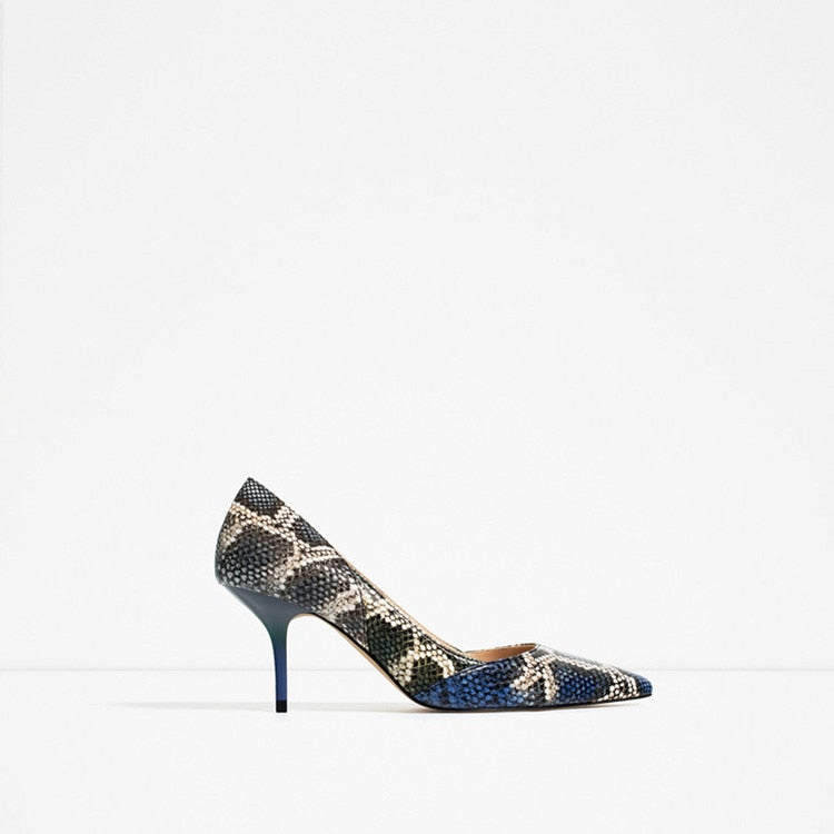 xakxx Fashion PU Leather Women Pumps Printing High Heels Shoes Point Toe mules high Party Wedding Pump