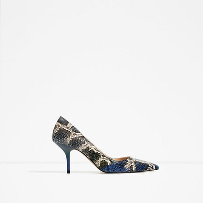 xakxx Fashion PU Leather Women Pumps Printing High Heels Shoes Point Toe mules high Party Wedding Pump