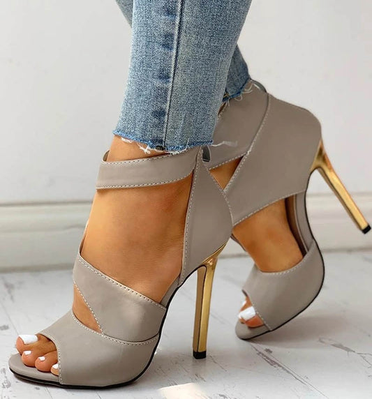 xakxx Back to school supplies Women Thin High Heels Summer Thin High Zipper Peep Toe Sandals Office Hollow Out Sandals Shoes Ladies High Heels Pumps