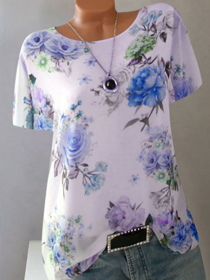 xakxx Summer Floral Print Women Blouse 5XL Plus Size Chiffon Blouses Half Sleeve Beach Shirt Office Work Shirts Blusas Feminina Tops