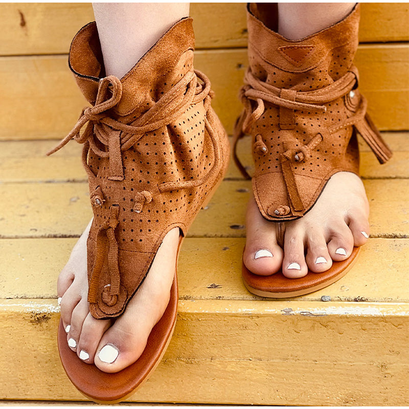 xakxx Women Retro Clip Toe Sandals Ladies Gladiator Vintage Boots Casual Tassel Rome Summer Beach Woman Shoes Female New