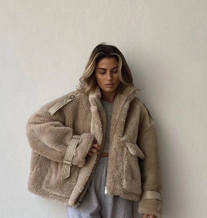xakxx Winter Coat Women Faux Fur Coat Fashion Lapel Thick Loose Zipper Women's Jacket Causal Female Coat