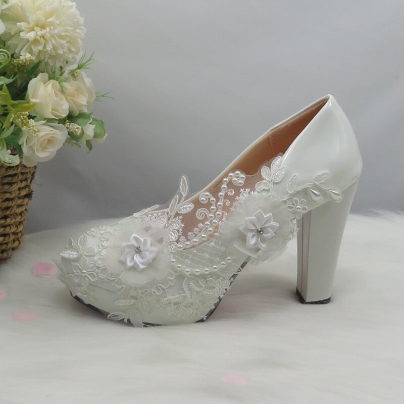 xakxx  White Flower Pumps New arrival womens wedding shoes Bride High heels platform shoes for woman ladies party dress shoes