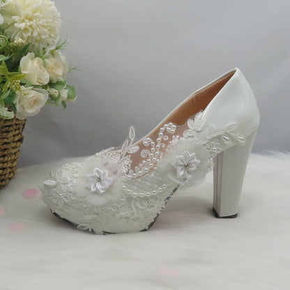 xakxx  White Flower Pumps New arrival womens wedding shoes Bride High heels platform shoes for woman ladies party dress shoes