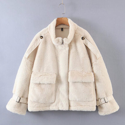 xakxx Winter Coat Women Faux Fur Coat Fashion Lapel Thick Loose Zipper Women's Jacket Causal Female Coat