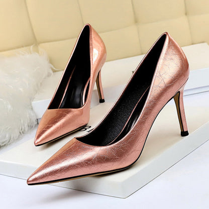 xakxx  Women 8Cm High Heels Pumps Plus Size 43 Pointed Toe Luxury Valentine Lady Shoes Low Heel Scarpins Yellow Green Blue Pumps