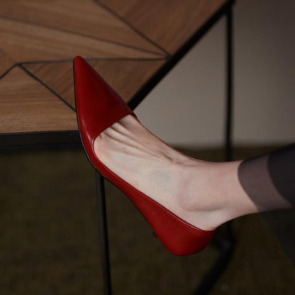 xakxx Fall Outfit Low Heel Shoes For Women Summer Leather Slip-On Office Dress Shoes Pointed Toe Female Wedding Bridal Shoes Ladies Pumps