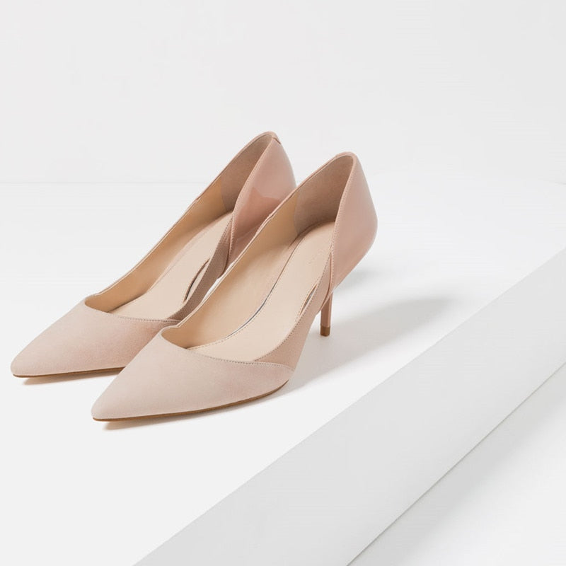 xakxx Fashion PU Leather Women Pumps Printing High Heels Shoes Point Toe mules high Party Wedding Pump