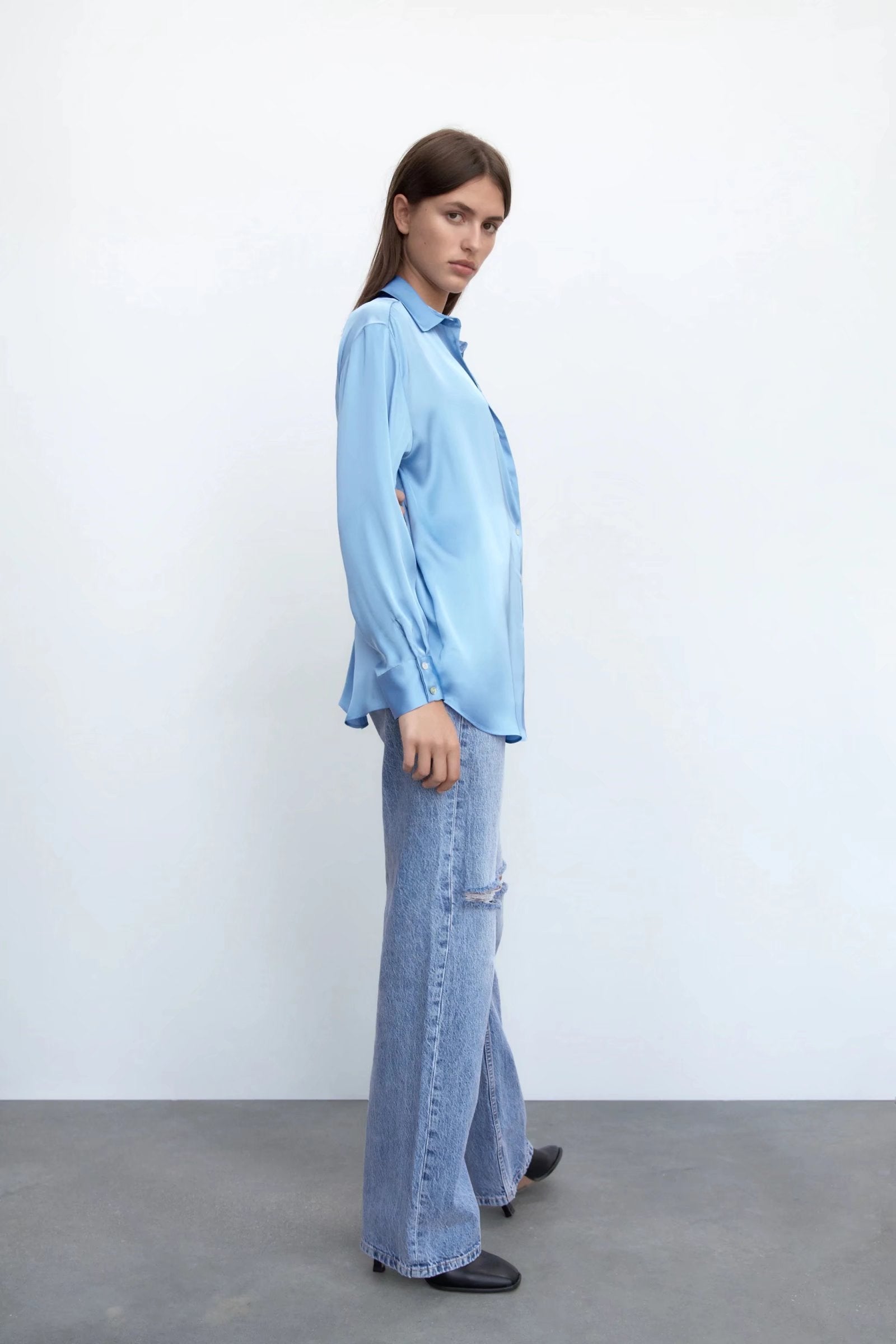 xakxx Women Fashion Loose Asymmetry Poplin Blouses Vintage Long Sleeve Button-Up Female Shirts Blusas Chic Tops