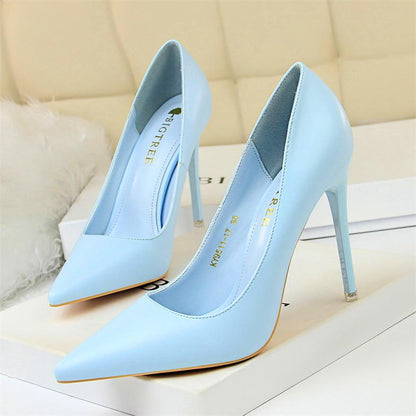 xakxx Soft Leather Shallow Fashion Women's High Heels Shoes Candy Colors Pointed Toe Women Pumps Show Thin Female Office Shoe