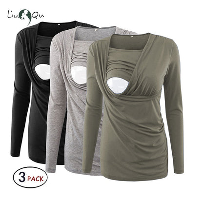 Breastfeeding Maternity Clothes Pregnancy T Shirt Long Sleeve Blouse Women Top Pregnant Women Clothing Plus Size S-XL