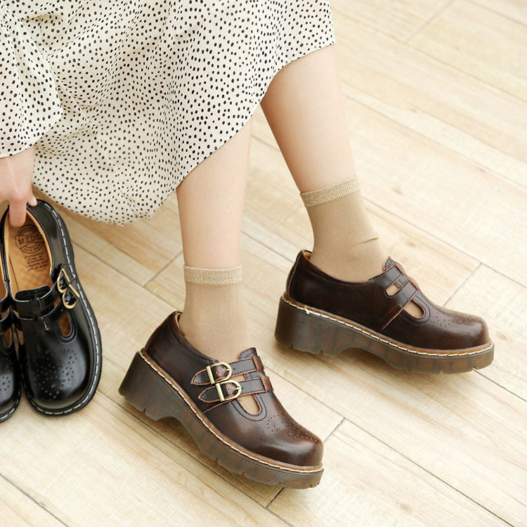 xakxx Japanese Literary Retro Lolita Women Pumps Mary Janes Shoes Round Toe Student Girl Platform T-Strap Buckle Bullock Shoes