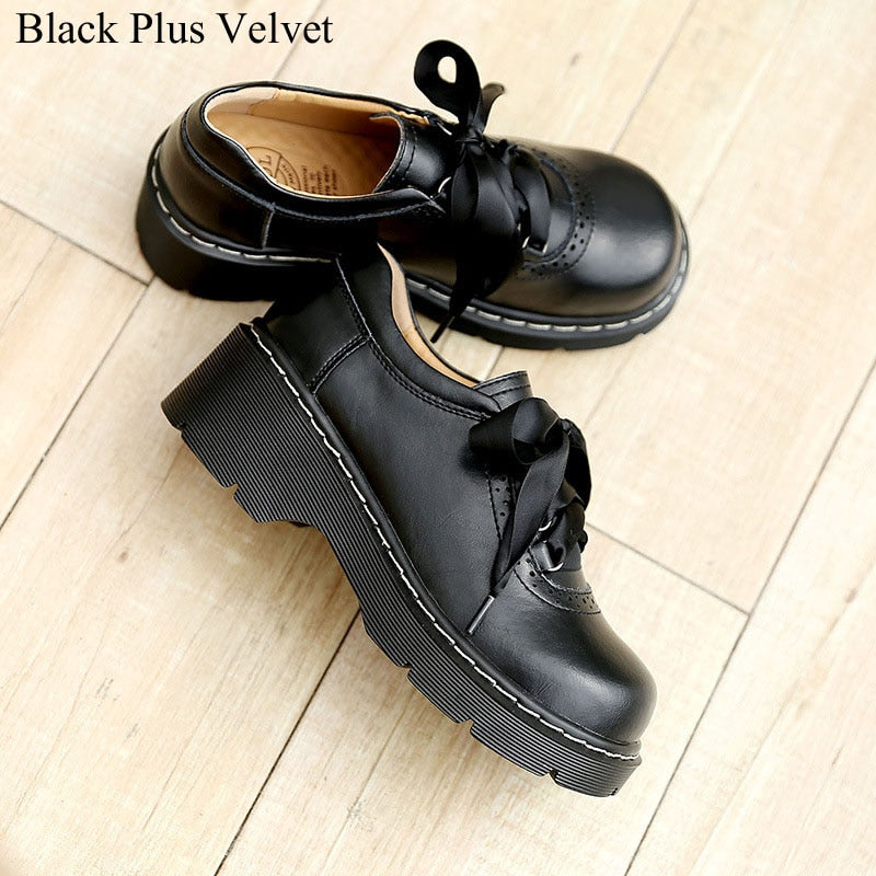 xakxx Women Ribbon Lace Up Oxford Shoes Genuine Split Leather Brogues New Arrival Retro Ladies Flats Zapatos De Mujer1004
