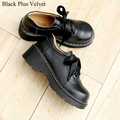 xakxx Women Ribbon Lace Up Oxford Shoes Genuine Split Leather Brogues New Arrival Retro Ladies Flats Zapatos De Mujer1004