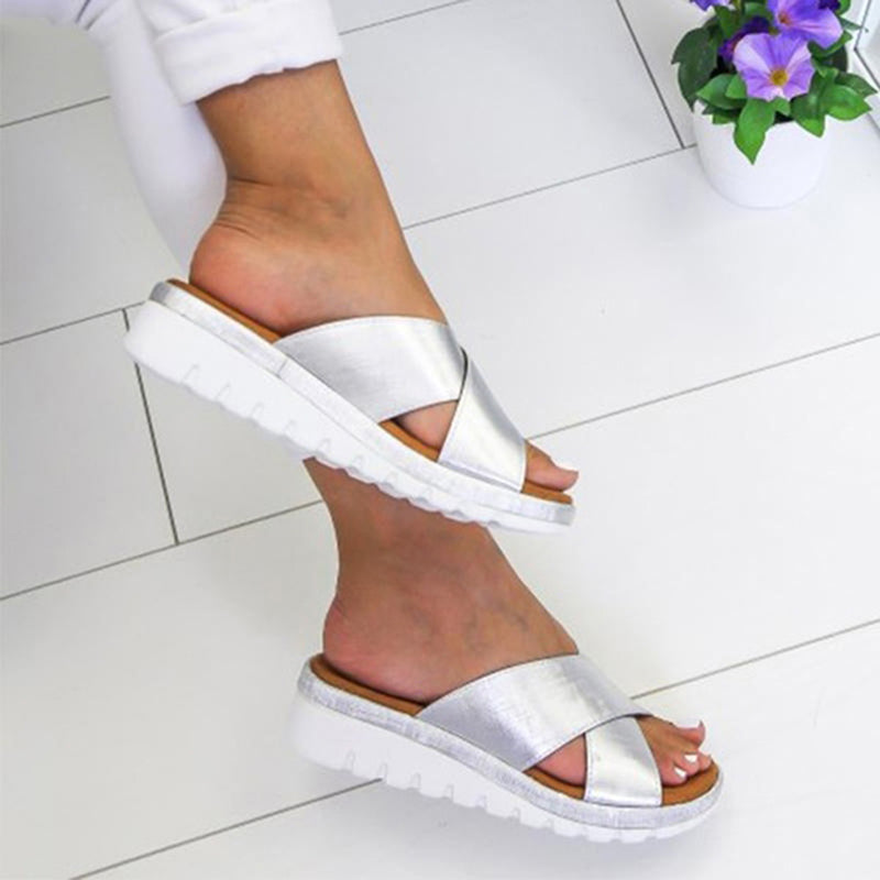 xakxx Summer Women Comfy PU Leather Shoes Ladies Platform Flat Sandal Soft Big Toe Foot Orthopedic Correction Casual Sandal