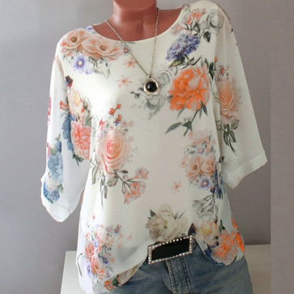 xakxx Summer Floral Print Women Blouse 5XL Plus Size Chiffon Blouses Half Sleeve Beach Shirt Office Work Shirts Blusas Feminina Tops