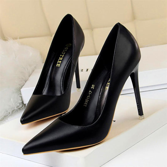 xakxx Soft Leather Shallow Fashion Women's High Heels Shoes Candy Colors Pointed Toe Women Pumps Show Thin Female Office Shoe
