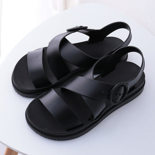 xakxx Flat Sandals Women Shoes Gladiator Open Toe Buckle Soft Jelly Sandals Female Casual Women's Flat Platform Beach Shoes