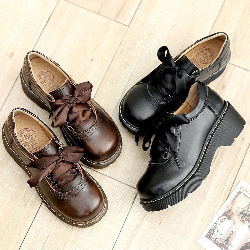xakxx Women Ribbon Lace Up Oxford Shoes Genuine Split Leather Brogues New Arrival Retro Ladies Flats Zapatos De Mujer1004