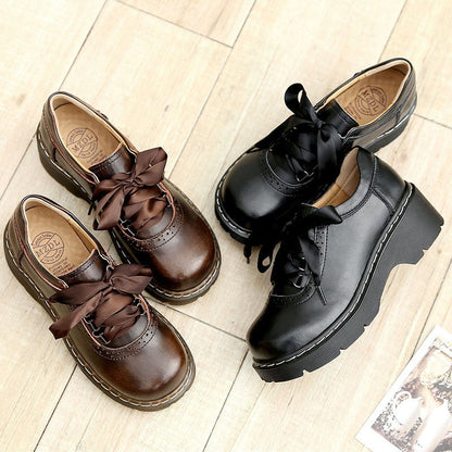 xakxx Women Ribbon Lace Up Oxford Shoes Genuine Split Leather Brogues New Arrival Retro Ladies Flats Zapatos De Mujer1004