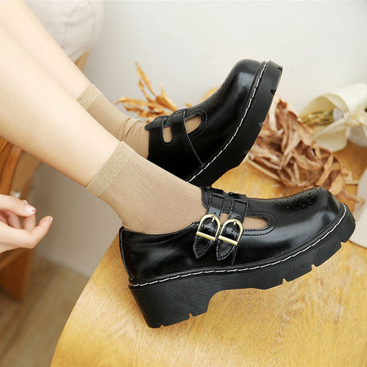 xakxx Japanese Literary Retro Lolita Women Pumps Mary Janes Shoes Round Toe Student Girl Platform T-Strap Buckle Bullock Shoes