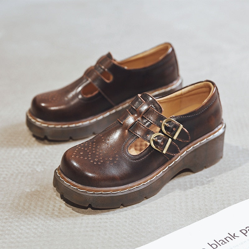 xakxx Japanese Literary Retro Lolita Women Pumps Mary Janes Shoes Round Toe Student Girl Platform T-Strap Buckle Bullock Shoes