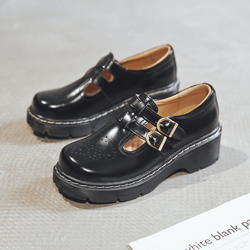 xakxx Japanese Literary Retro Lolita Women Pumps Mary Janes Shoes Round Toe Student Girl Platform T-Strap Buckle Bullock Shoes