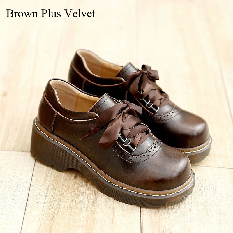 xakxx Women Ribbon Lace Up Oxford Shoes Genuine Split Leather Brogues New Arrival Retro Ladies Flats Zapatos De Mujer1004