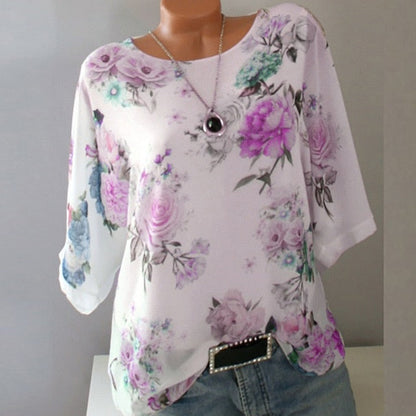 xakxx Summer Floral Print Women Blouse 5XL Plus Size Chiffon Blouses Half Sleeve Beach Shirt Office Work Shirts Blusas Feminina Tops