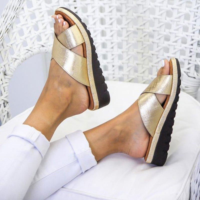 xakxx Summer Women Comfy PU Leather Shoes Ladies Platform Flat Sandal Soft Big Toe Foot Orthopedic Correction Casual Sandal