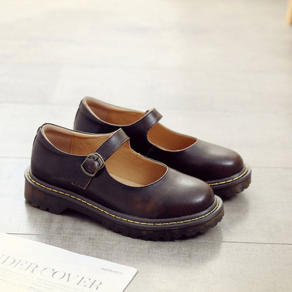 xakxx Retro Buckle Strap Women Mary Janes Shoes Summer Solid Color Shallow Shoes Ladies Spring Autumn Cow Split Leather Comfort Pumps