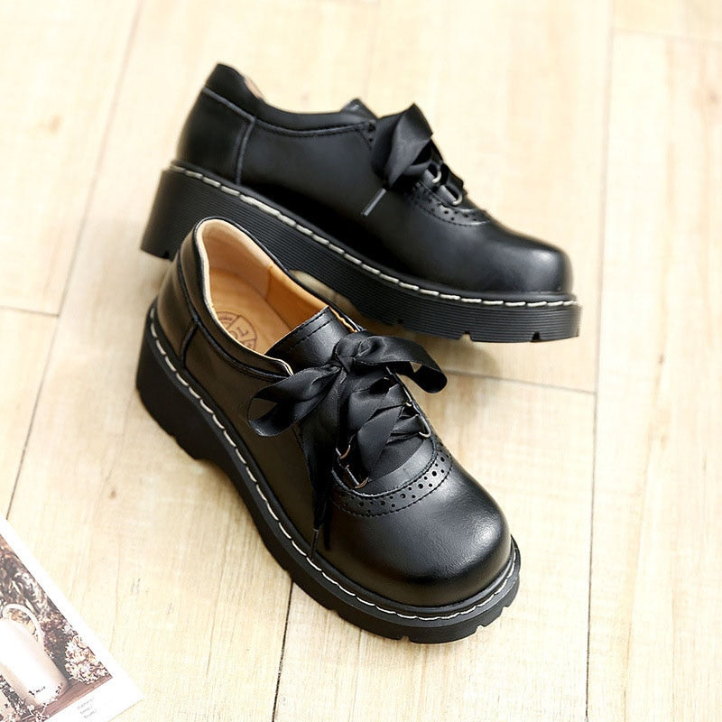 xakxx Women Ribbon Lace Up Oxford Shoes Genuine Split Leather Brogues New Arrival Retro Ladies Flats Zapatos De Mujer1004