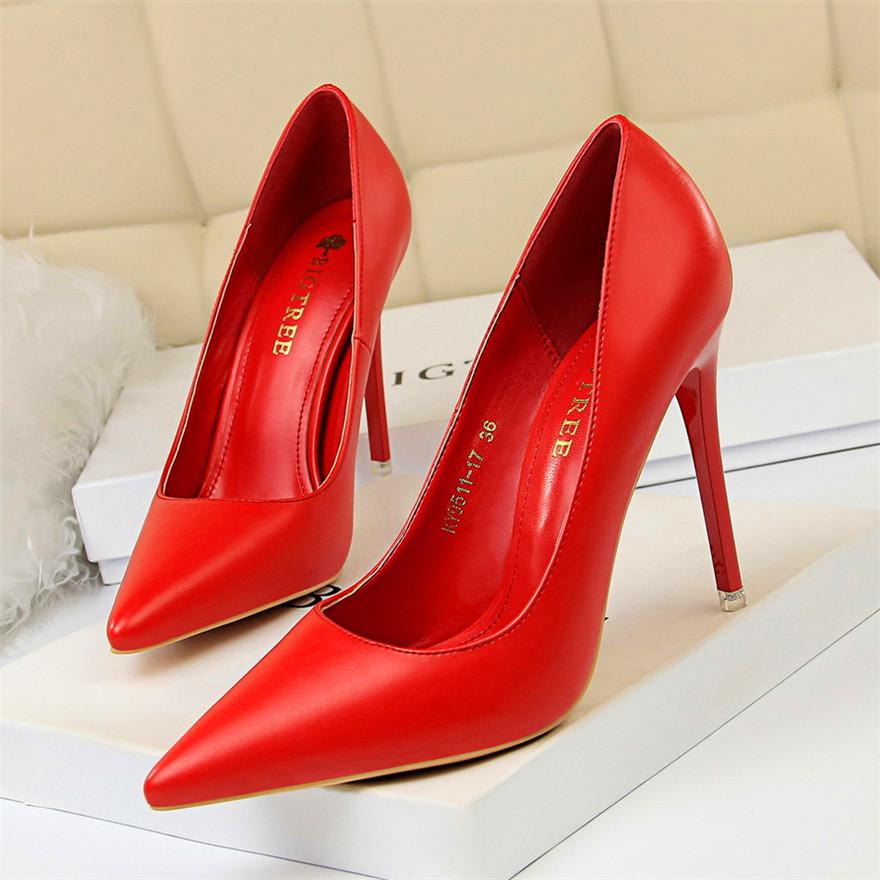 xakxx Soft Leather Shallow Fashion Women's High Heels Shoes Candy Colors Pointed Toe Women Pumps Show Thin Female Office Shoe