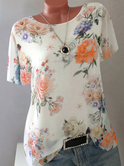 xakxx Summer Floral Print Women Blouse 5XL Plus Size Chiffon Blouses Half Sleeve Beach Shirt Office Work Shirts Blusas Feminina Tops