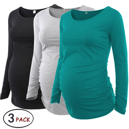 xakxx Women's Maternity Long Sleeve Pregnant Blouses Tops Flattering Side Ruching Maternity Clothes Pregnancy T-Shirt