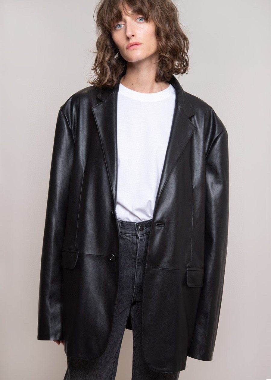 xakxx Long PU Faux Leather Blazers Women Leather Jacket Coat Brand New Women's Jackets Outerwear Ladies Coats Female Leather Suit