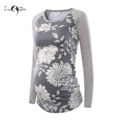 xakxx Women's Maternity Long Sleeve Pregnant Blouses Tops Flattering Side Ruching Maternity Clothes Pregnancy T-Shirt