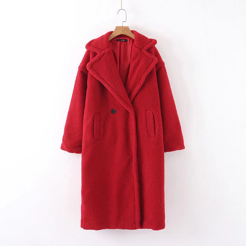 xakxx Autumn Winter Women's Loose Jackets Lamb Wool Oversize Coats Round Neck Outwear Female Coats Long Sleeve Cotton Clothing