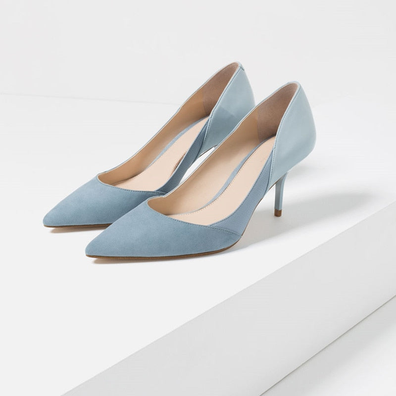 xakxx Fashion PU Leather Women Pumps Printing High Heels Shoes Point Toe mules high Party Wedding Pump