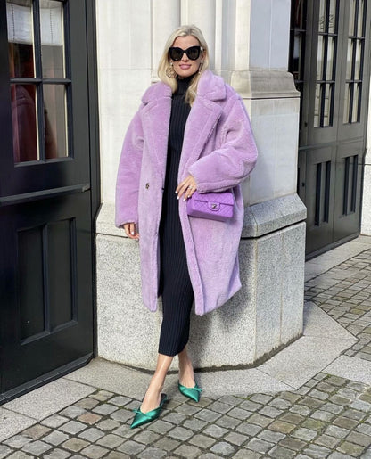 xakxx Autumn Winter Women's Loose Jackets Lamb Wool Oversize Coats Round Neck Outwear Female Coats Long Sleeve Cotton Clothing