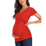 Womens Clothing Pregnancy Top Maternity Shirts Short Sleeve Polka Dot V-Neck Comformation Cute Maternity Tops